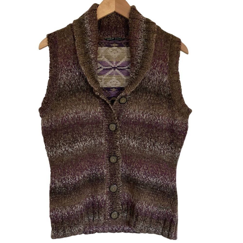 Woolrich Kendall Creek Sweater Vest Womens Size M Brown Shawl‎ Collar Button Up